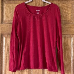5/$15 Relaxed Red LS Tee with Rhinestones Medium